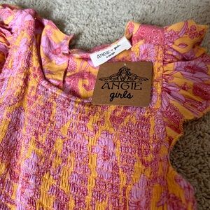 Angie Girls Pink and Yellow Smocked Ruffle Dress